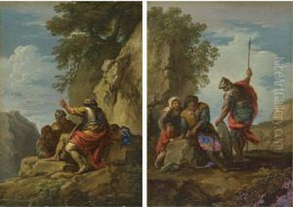 Bandits In A Rocky Landscape Oil Painting by Andrea Locatelli