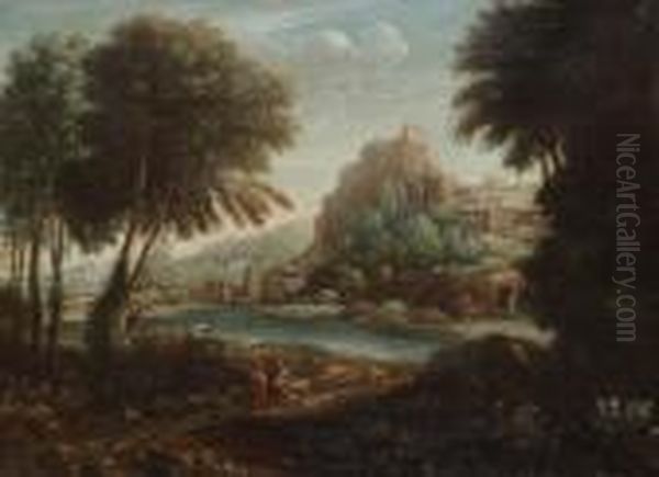 Zuiders Landschap Met Reizigers Bij Rivier Enstad In De Verte Oil Painting by Andrea Locatelli