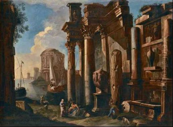 Capriccio Con Scena Di Porto Oil Painting by Andrea Locatelli