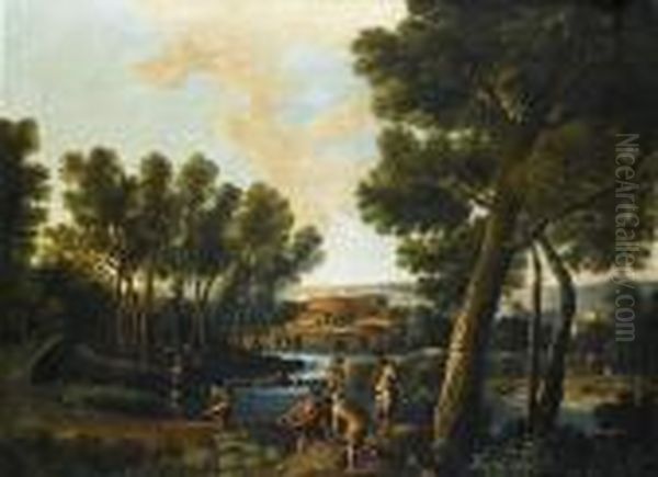 An Italianate Landscape Oil Painting by Andrea Locatelli