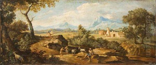 Classical Landscape With Shepherds And Flock Oil Painting by Andrea Locatelli