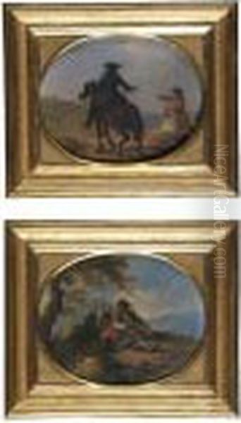 Due Cavalieri; Contadini A Riposo Oil Painting by Andrea Locatelli