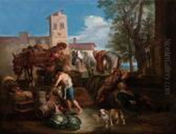 Il Mercatino Fuori Porta Oil Painting by Andrea Locatelli