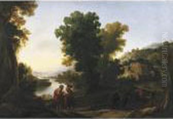 River Landscape With Travelers Oil Painting by Andrea Locatelli