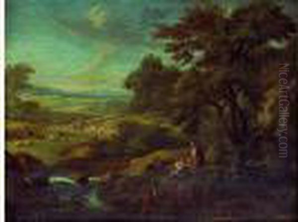 Paysage Pastoral Avec Une Riviere Dans La Campagne Italienne Oil Painting by Andrea Locatelli