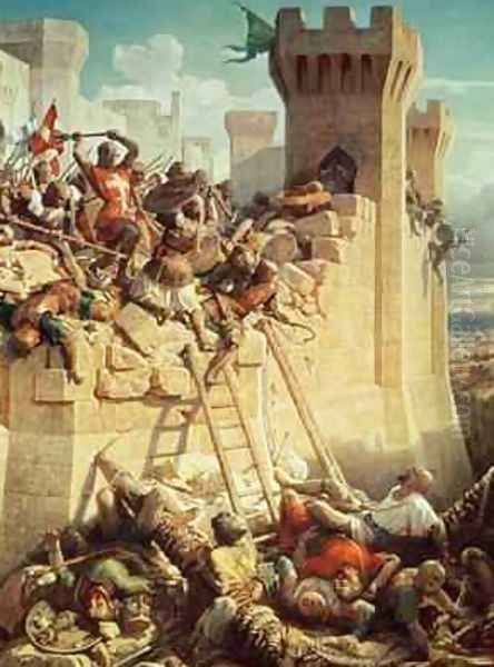 Guillaume de Clermont defending Ptolemais Acre in 1291, 1845 Oil Painting by Dominique Louis Papety