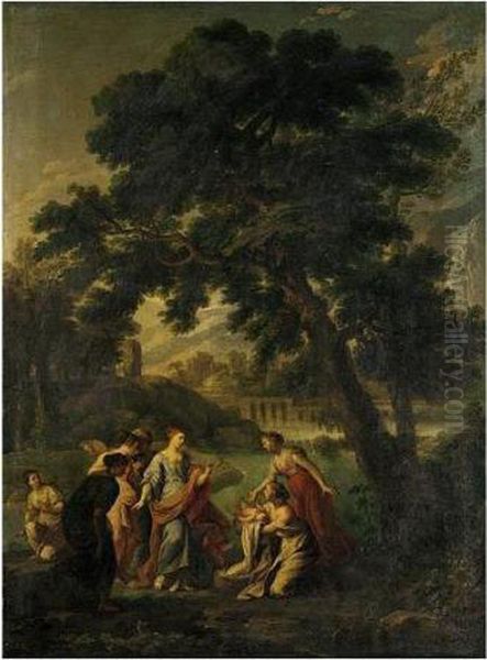 A Classical Landscape With The Finding Of Moses Oil Painting by Andrea Locatelli