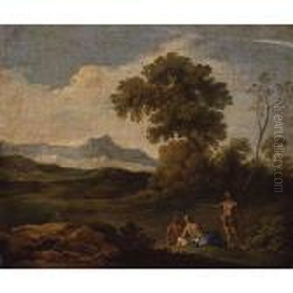 Pastoral Landscape With Figures Resting In The Foreground Oil Painting by Andrea Locatelli