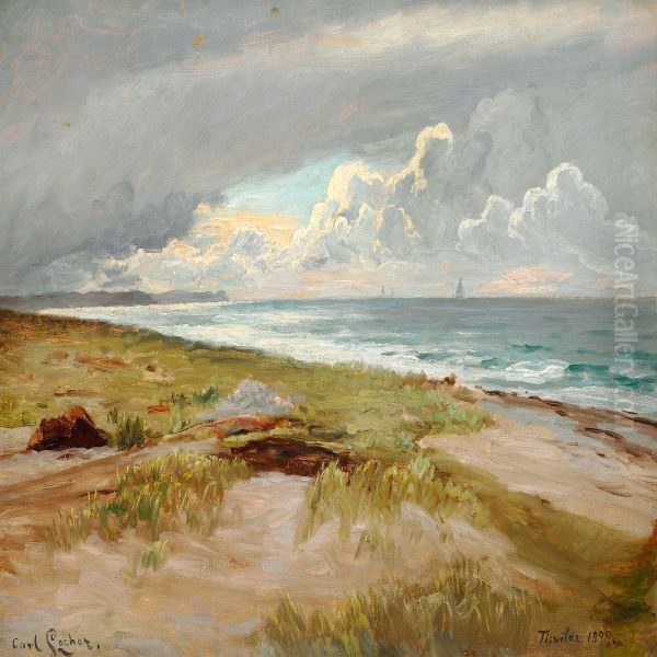 View Of The Beach And Sea At Tisvilde, North Zealand Oil Painting by Carl Locher