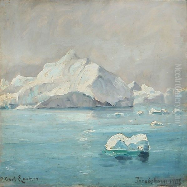 Icebergs At Jakobshavn In Greenland Oil Painting by Carl Locher