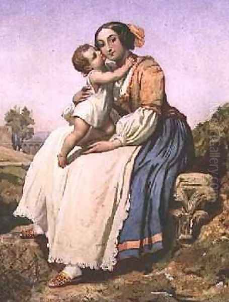 An Italian Peasant Woman and Child, c.1836-41 Oil Painting by Dominique Louis Papety