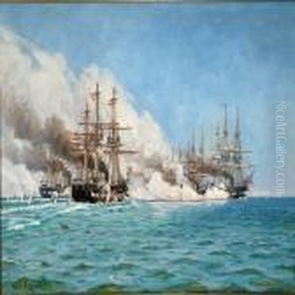 The Battle Of Helgoland Oil Painting by Carl Locher