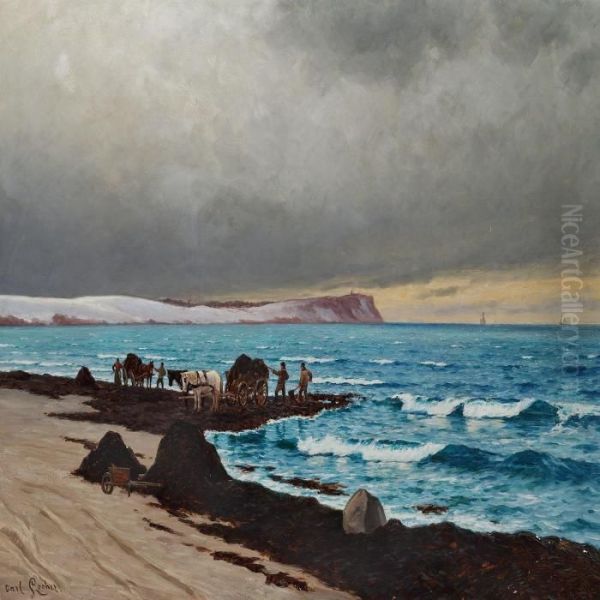 Seaweed Collectors On The Beach Oil Painting by Carl Locher