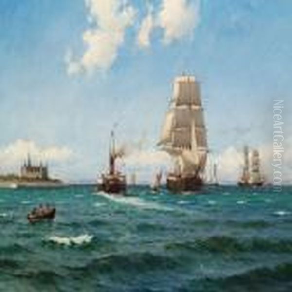 Strong Breeze In The Sound (oresund) Off Kronborg Oil Painting by Carl Locher