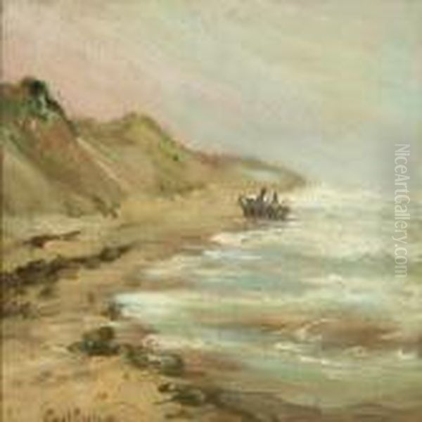 Dinghy By The Coast Oil Painting by Carl Locher