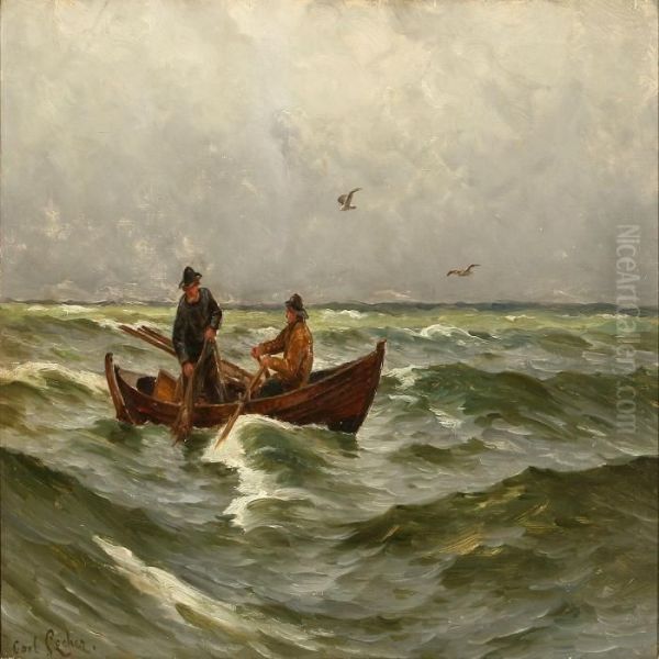 Two Fishermen From Skagenwith The Catch Of The Day Oil Painting by Carl Locher