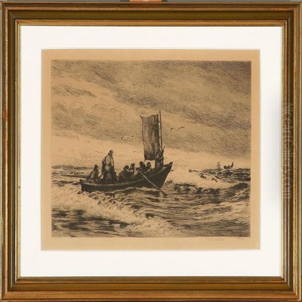 A Lifeboat In Rough Sea Oil Painting by Carl Locher