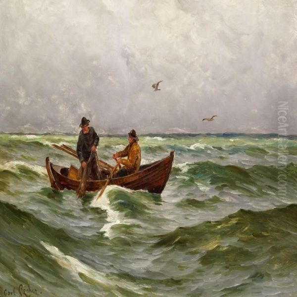 Two Fishermen From Skagen Oil Painting by Carl Locher