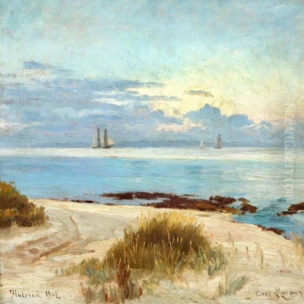 Sailing Boats Off The Coast Near Hulerod Oil Painting by Carl Locher