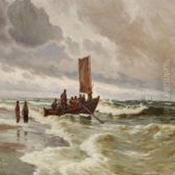 The Lifeboat Is Leaving Oil Painting by Carl Locher