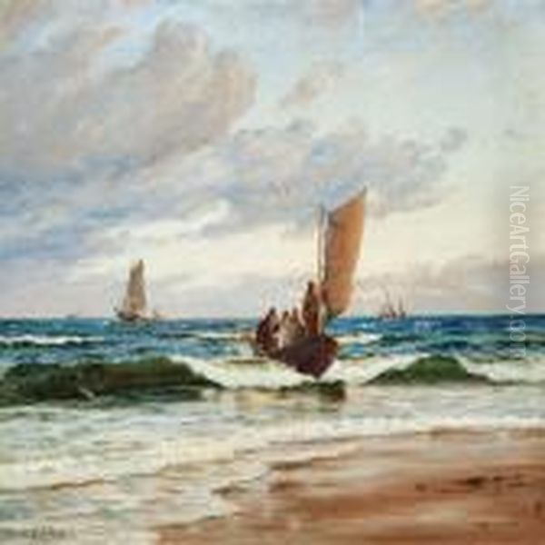 Fishing Boat On The Beach Oil Painting by Carl Locher