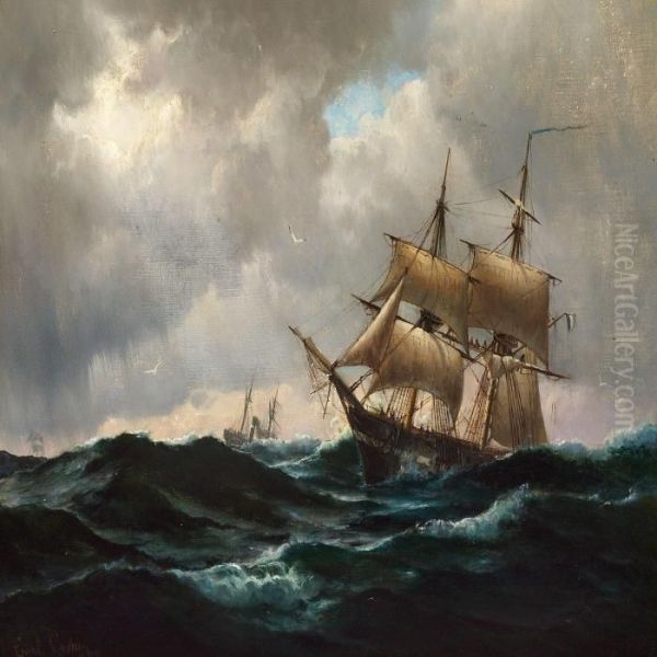 A French Brig On The Opensea Oil Painting by Carl Locher