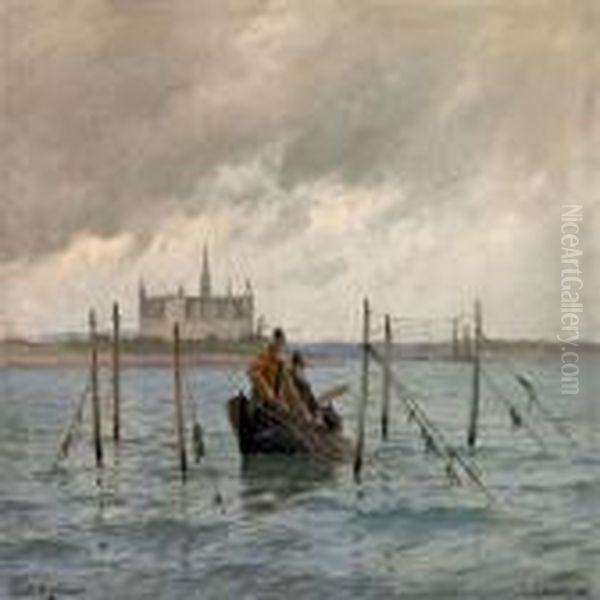 Costal Scenery At Kronborgcastle Oil Painting by Carl Locher