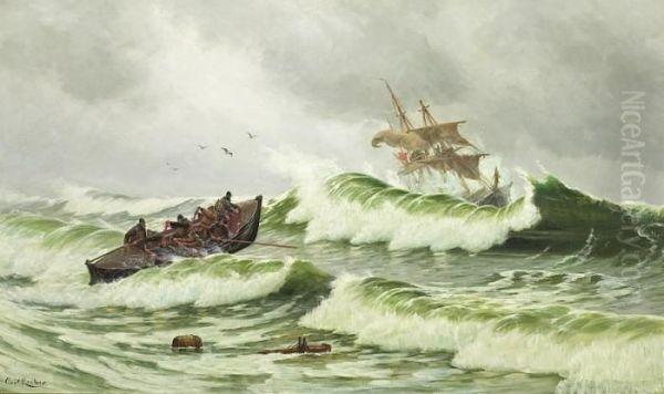 Lifeboat In Action Oil Painting by Carl Locher