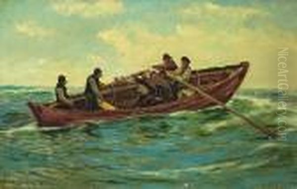 Fishermen Going Out In A Pram Oil Painting by Carl Locher