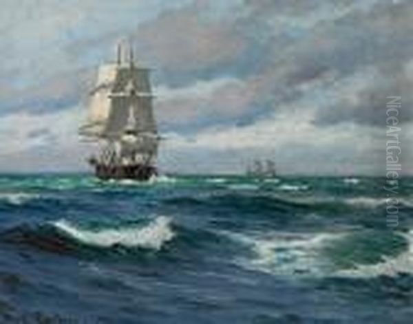 Sailing Ships In The Open Sea Oil Painting by Carl Locher