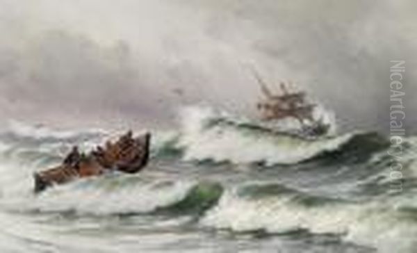 Lifeboat In Action Oil Painting by Carl Locher