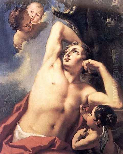 St Sebastian and Three Cherubs Oil Painting by Giovanni Antonio Pellegrini