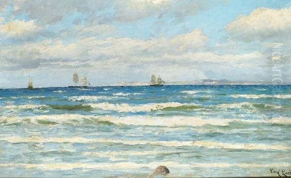 Coastal Scene With Ships At Sea Oil Painting by Carl Locher