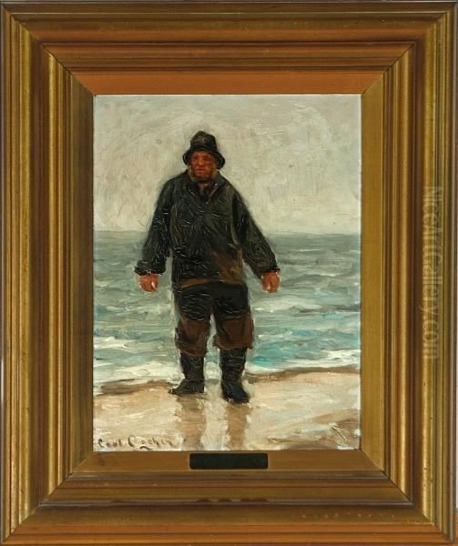 A Fisherman On The Beach Oil Painting by Carl Locher