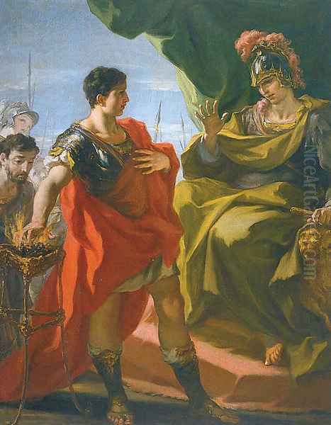 Mucius Scevola before Porsenna 1706-08 Oil Painting by Giovanni Antonio Pellegrini