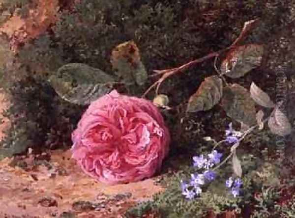 Pink Rose on a Mossy Bank, 1875 Oil Painting by Harry Sutton Palmer