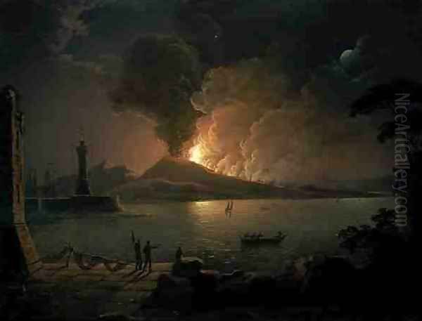 A View of Mount Vesuvius Erupting Oil Painting by Abraham Pether