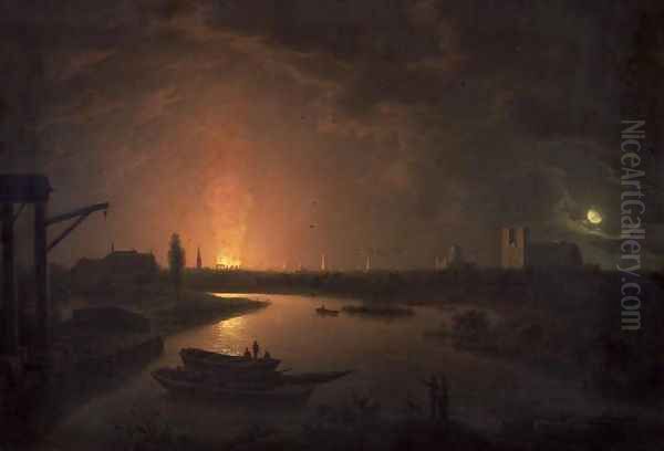 The Burning of Old Drury Lane Theatre, February 24 1809 Oil Painting by Abraham Pether