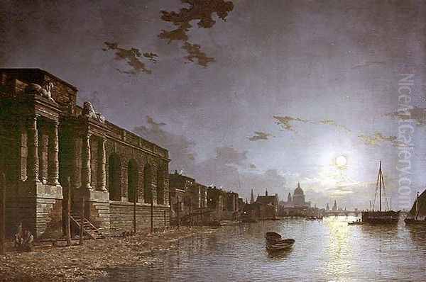 A View of the Thames Oil Painting by Abraham Pether