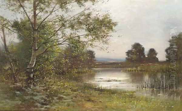 Cattle watering in a sunlit lake Oil Painting by Ernest Parton