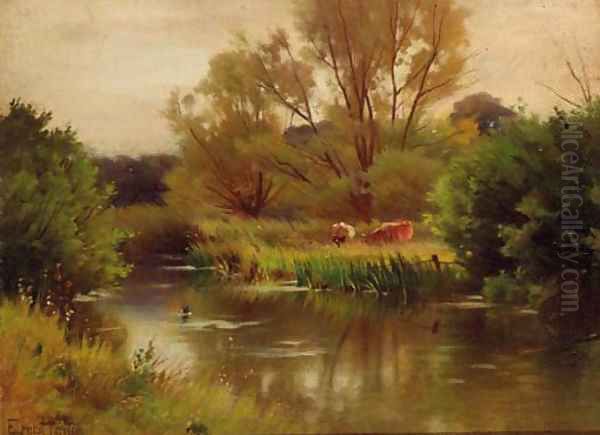 On the Nadder, Wiltshire Oil Painting by Ernest Parton