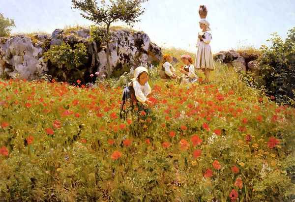 Picking Poppies, Sora Oil Painting by Viggo Christian Frederick Pedersen