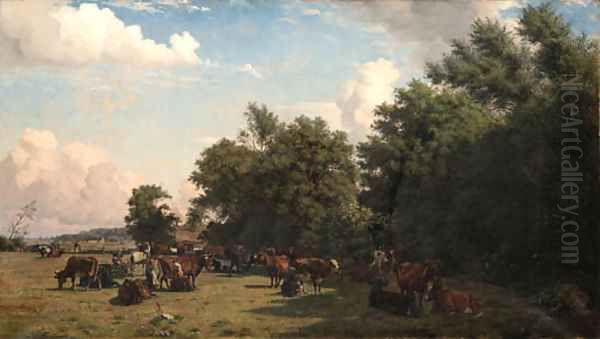 A cattle farm Oil Painting by Viggo Christian Frederick Pedersen