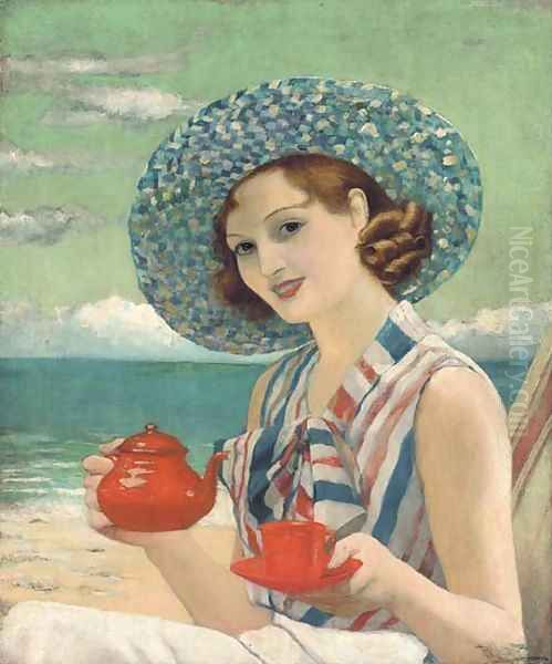 Tea by the sea Oil Painting by Harold Piffard