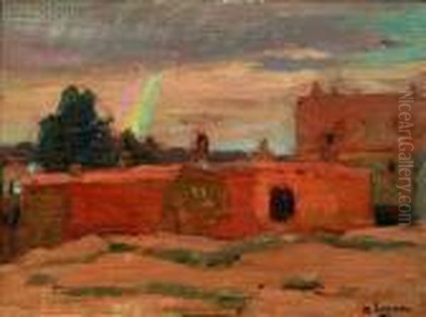 Moroccan Buildings With Rainbow Oil Painting by Robert Henry Logan