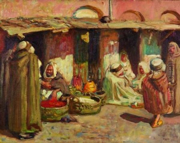 Moroccan Scene With Dwarf Oil Painting by Robert Henry Logan