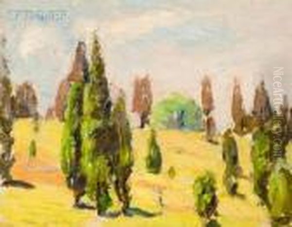 Two Views: Poplar Trees Oil Painting by Robert Henry Logan