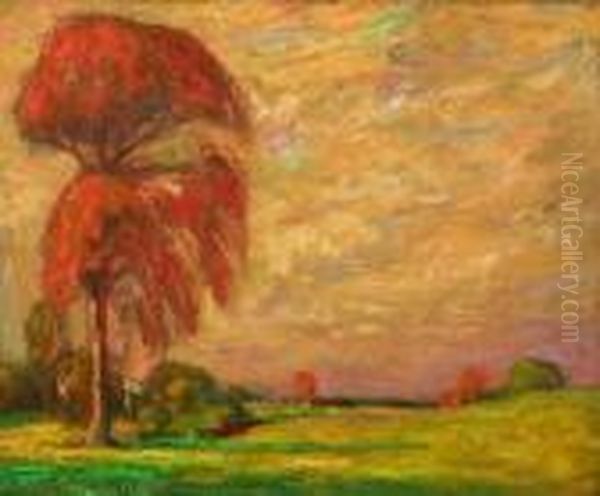 Landscape With Pink Tree Oil Painting by Robert Henry Logan