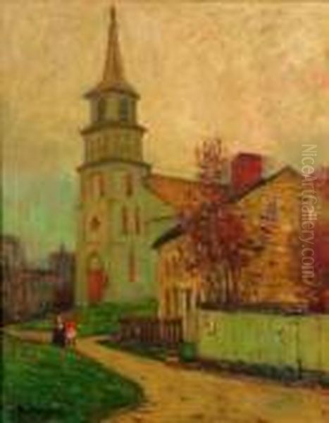 Autumn On The Church Green Oil Painting by Robert Henry Logan