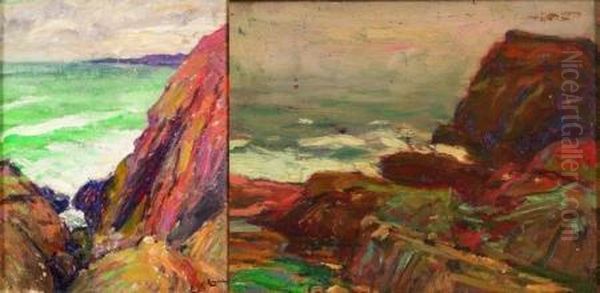 Lot Of Two Coastal Views Oil Painting by Robert Henry Logan